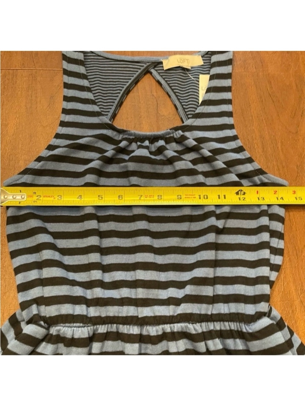 LOFT NWT Black Strip Blue Stretch Knit Sundress Cut-Out Back Tank Style Dress XS - Picture 9 of 12